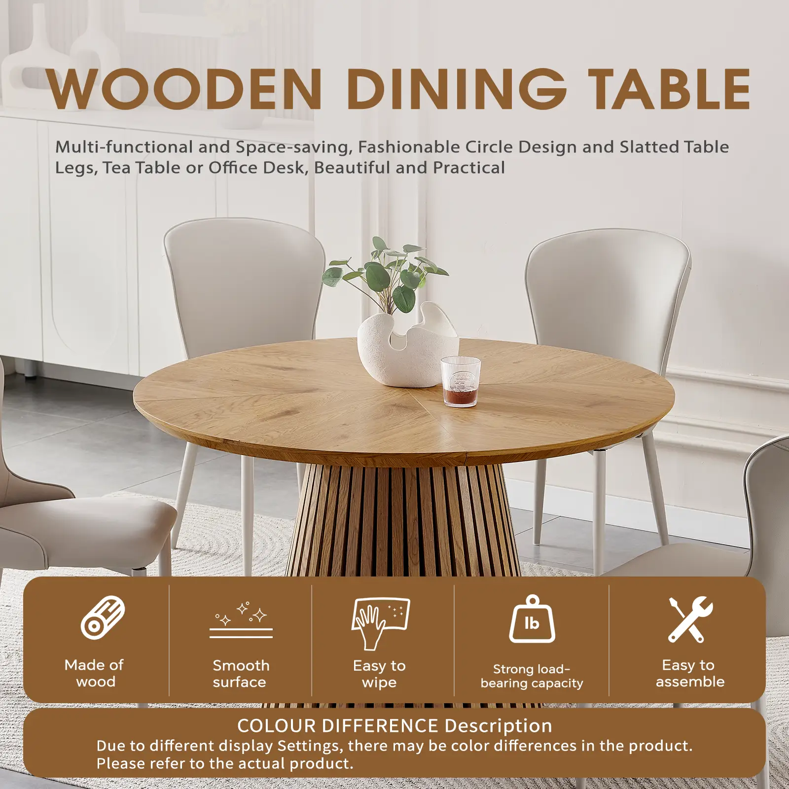 Wooden Dining Table - Modern Round Design for Versatile Use by HouseOfZazla