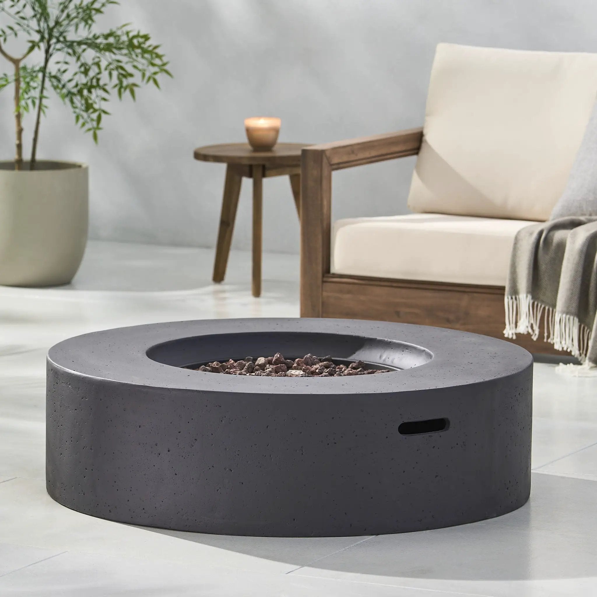 Modern Lightweight Concrete Outdoor Circular Fire Pit 50,000 BTU by HouseOfZazla