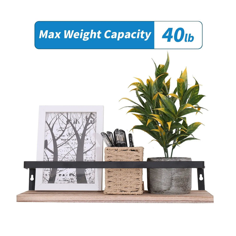 Floating Shelves, Long Wall Shelves (Set of 2) Wall Mounted Shelves With Brackets For Bedroom - Natural Wood by Unique Piece Furniture