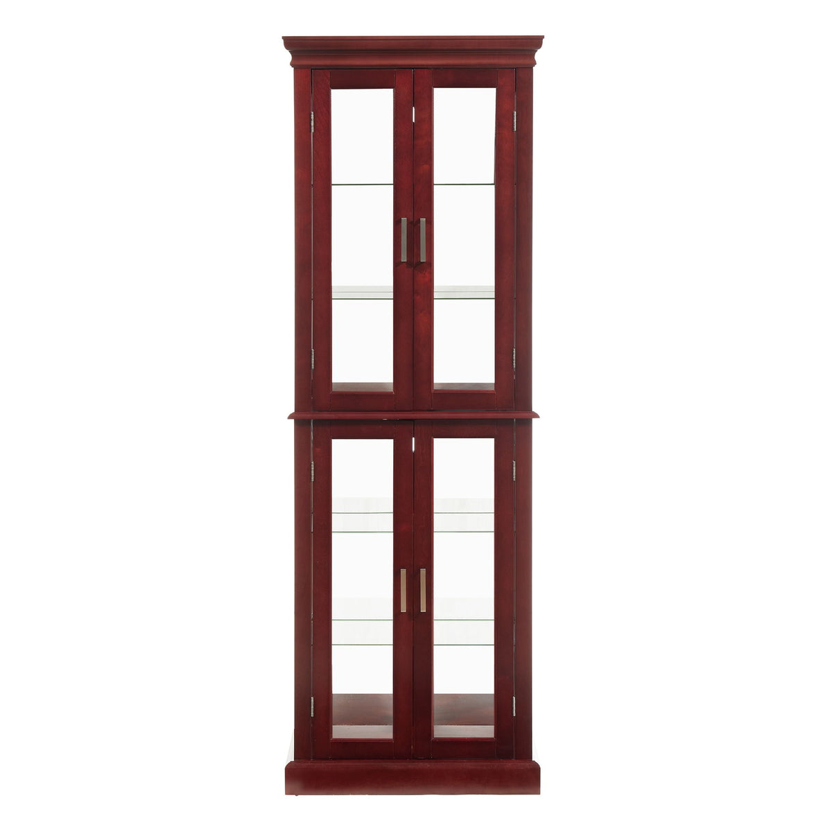 Lighted Curio Cabinet with Adjustable Shelves and Mirrored Back Panel - Dark Brown, Dark Red, Light Brown, photo 2 of 10