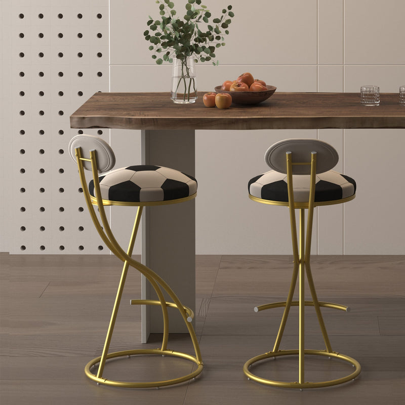 Football Print Bar Stools Set of 2 Upholstered Counter Height Barstool for Kitchen Island S-shaped Velvet Metal Dining Chairs
 (Gold Frame & Creamy, photo 2 of 10