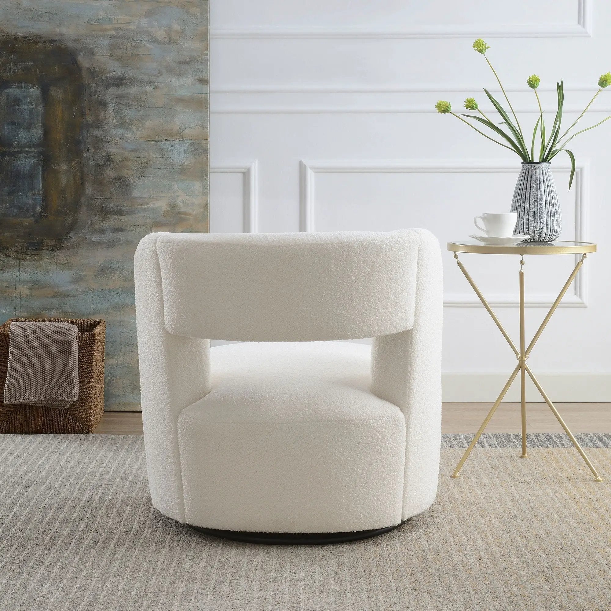 Swivel Comfy Round Barrel Chair With Soft Teddy Fabric For Living Room by HouseOfZazla