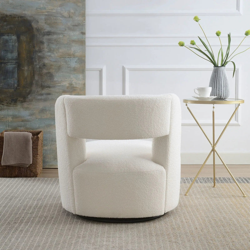 Swivel Comfy Round Barrel Chair With Soft Teddy Fabric For Living Room by HouseOfZazla
