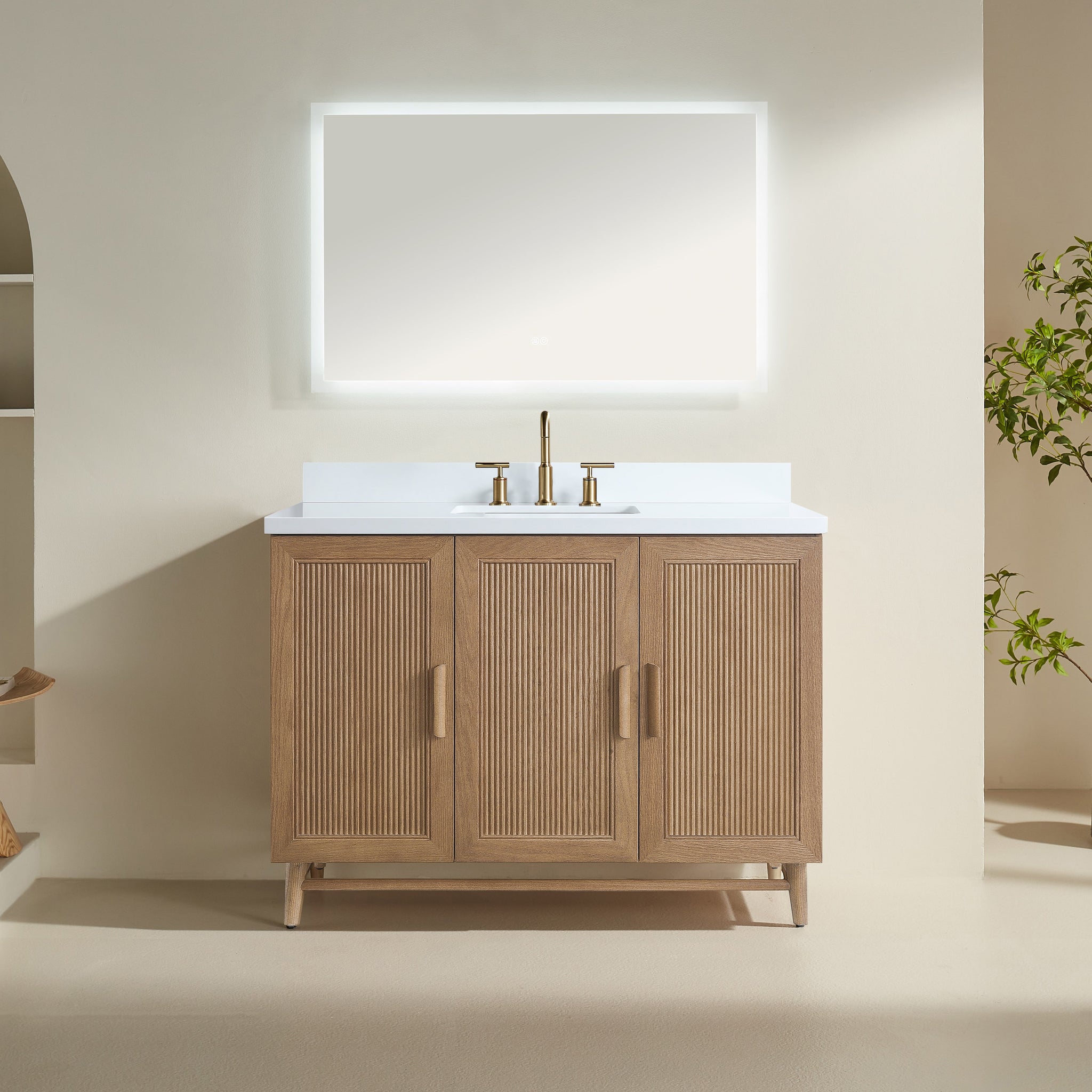 Fully Assembled 48" Freestanding Single Sink Light Coffee Bathroom Vanity by HouseOfZazla