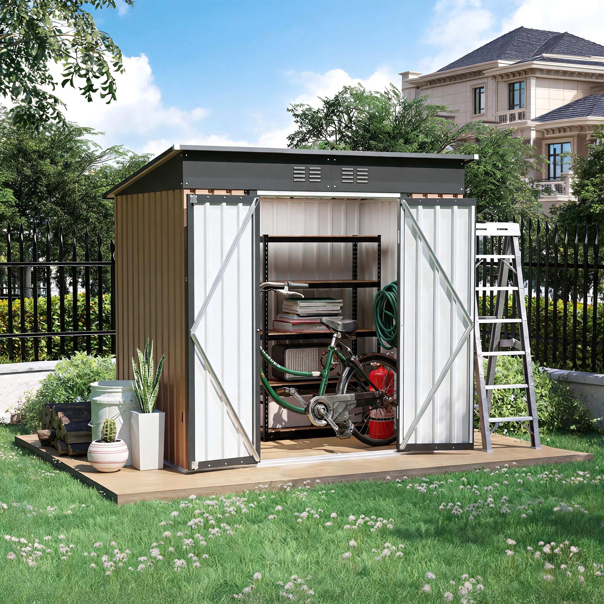 6x4 FT Metal Garden Shed With Hinge Door Pent Roof by HouseOfZazla