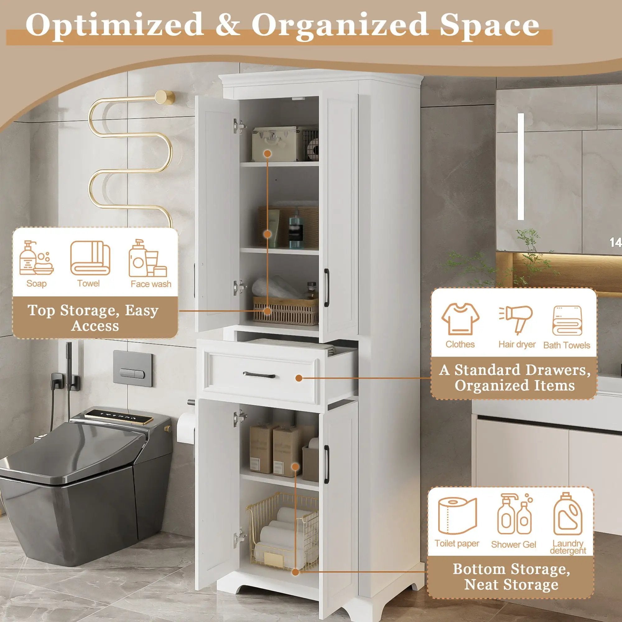 Freestanding Bathroom Vanity, Elegant Design With 4 Doors & 1 Drawer, Adjustable Shelves, Damping Hinges - White by HouseOfZazla
