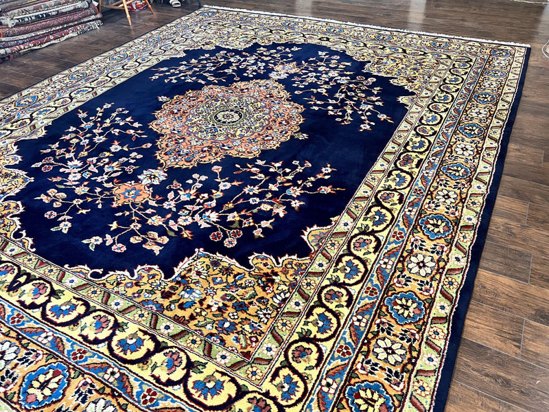 Indo Persian Rug 12x15, Mahal Sarouk Rug 12 x 15, Wool Hand Knotted Vintage Carpet, Navy Blue, Oversized Rug, Center Medallion by Jewel Rugs