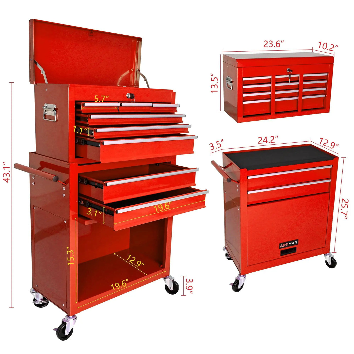 High Capacity Rolling Tool Chest With Wheels And Drawers, Storage Cabinet by HouseOfZazla