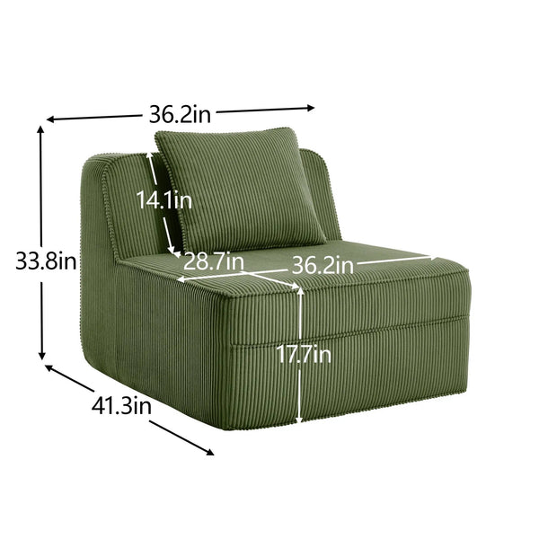 Armless Sofa with Pillow - Green Corduroy, photo 2 of 9
