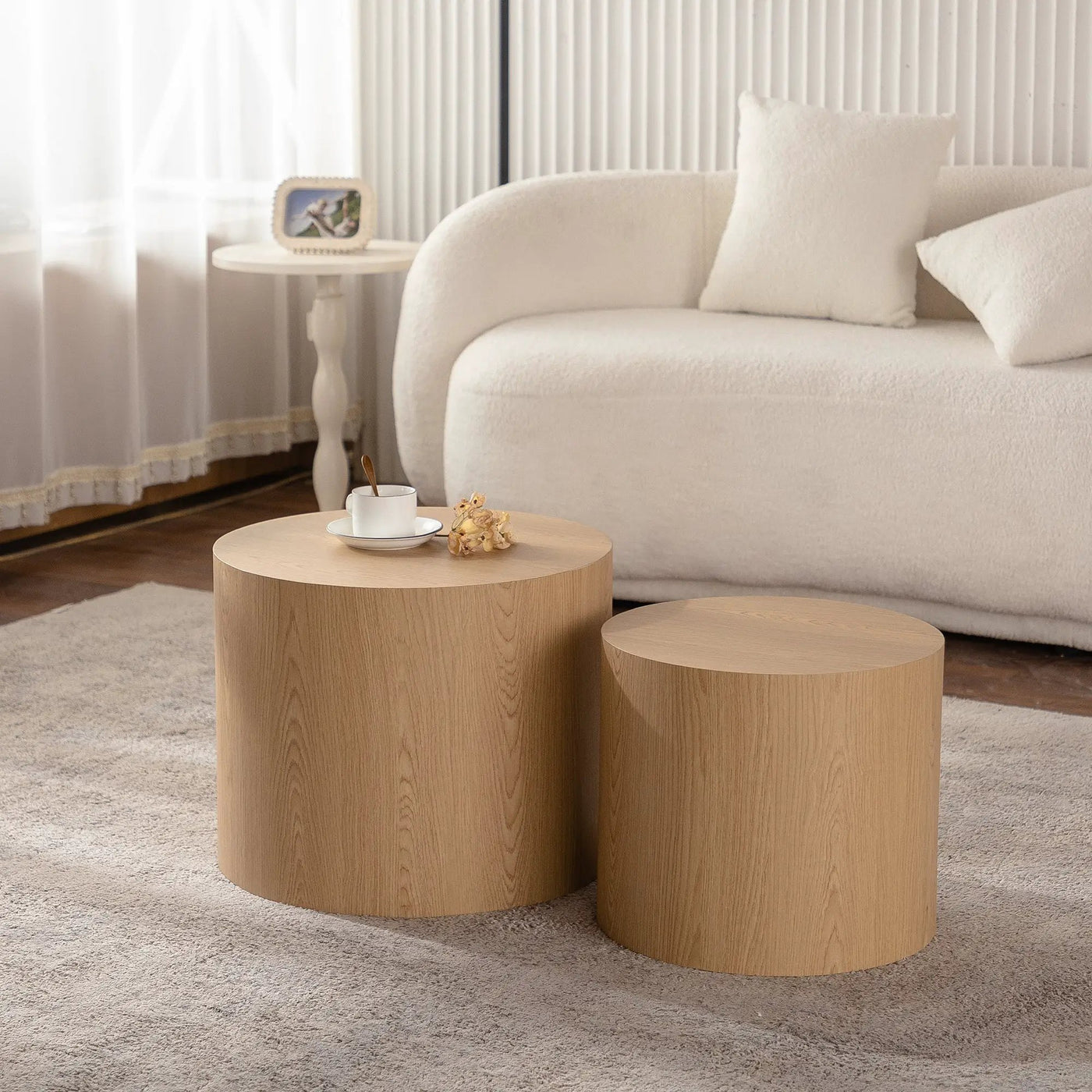 Nesting Coffee Table Set of 2 Round Wooden Tables by HouseOfZazla