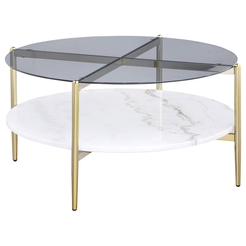 Jonelle 3-piece Round Coffee and End Table Set Gold by Unique Piece Furniture