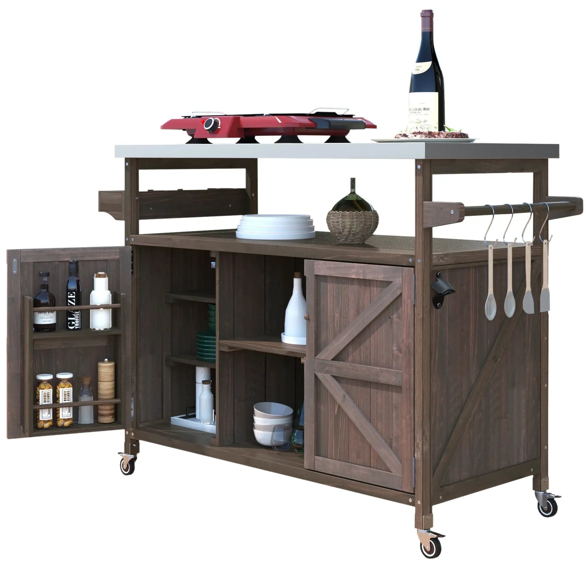 K&K Outdoor Kitchen Island, Rolling Bar Cart & Storage Cabinet by HouseOfZazla