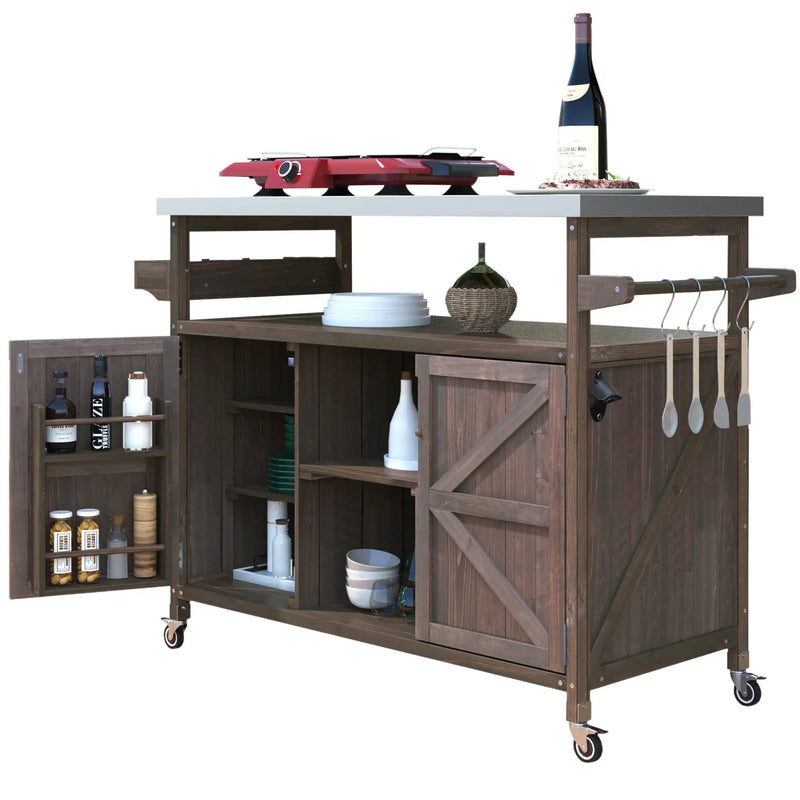 K&K Outdoor Kitchen Island, Rolling Bar Cart & Storage Cabinet by HouseOfZazla