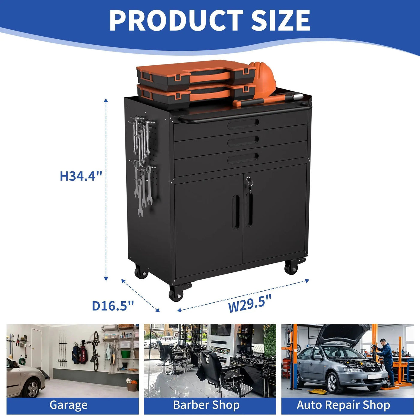 Rolling Tool Cabinet Heavy Duty Garage Storage With Lockable Doors & Drawers by HouseOfZazla