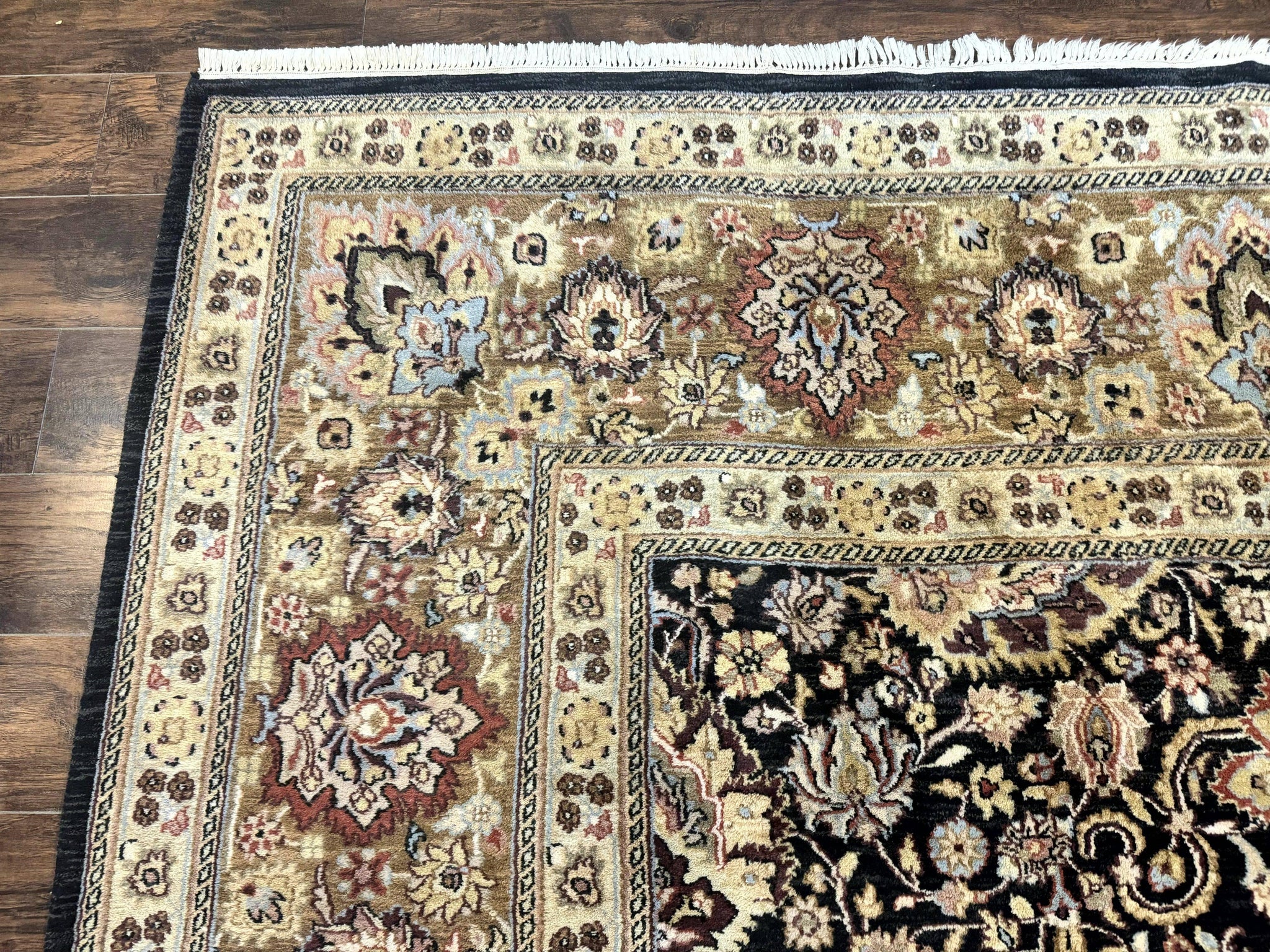 Indo Persian Rug 9x12, Floral Allover, Midnight Blue, Handmade Vintage Wool Oriental Carpet by Jewel Rugs