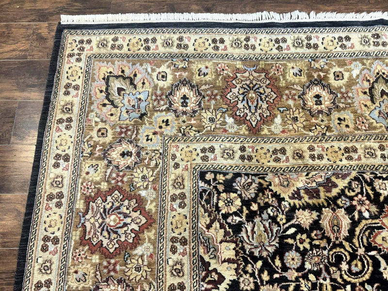 Indo Persian Rug 9x12, Floral Allover, Midnight Blue, Handmade Vintage Wool Oriental Carpet by Jewel Rugs