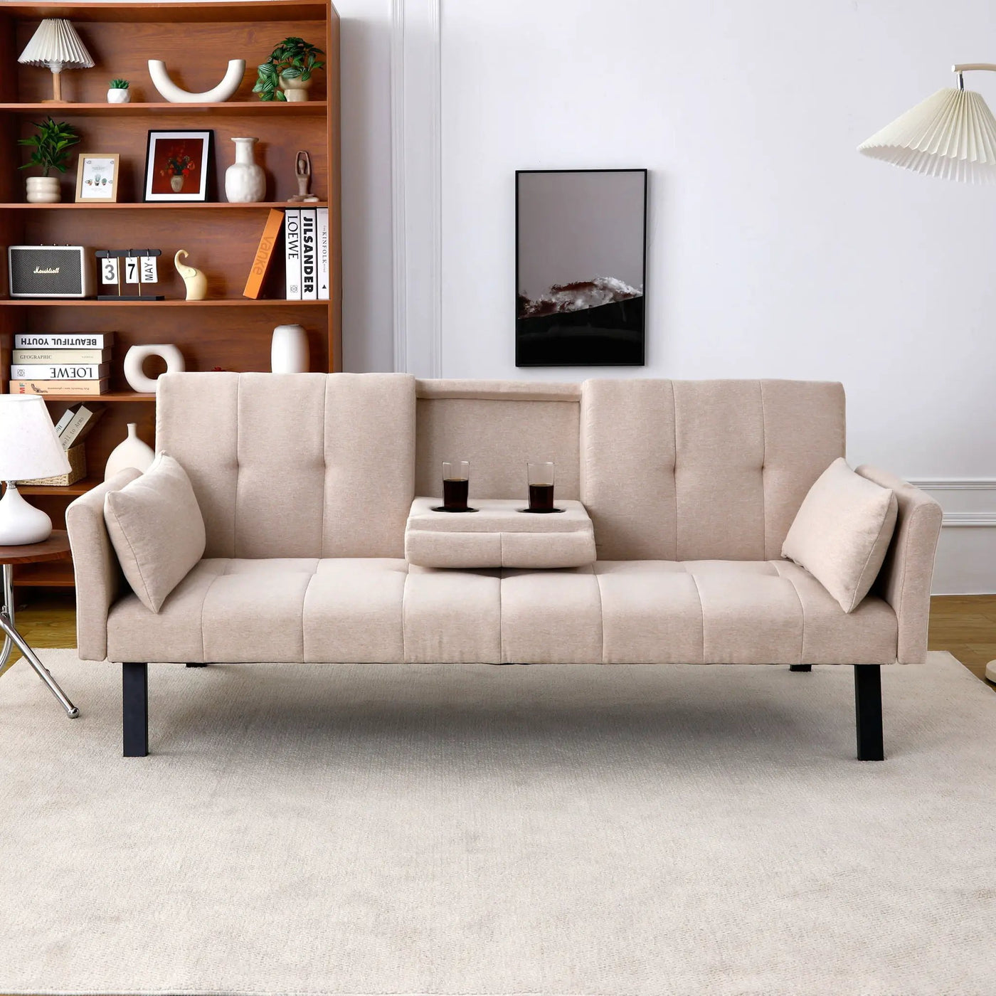 Sofa Bed With Foldable Design And Cup Holder by HouseOfZazla