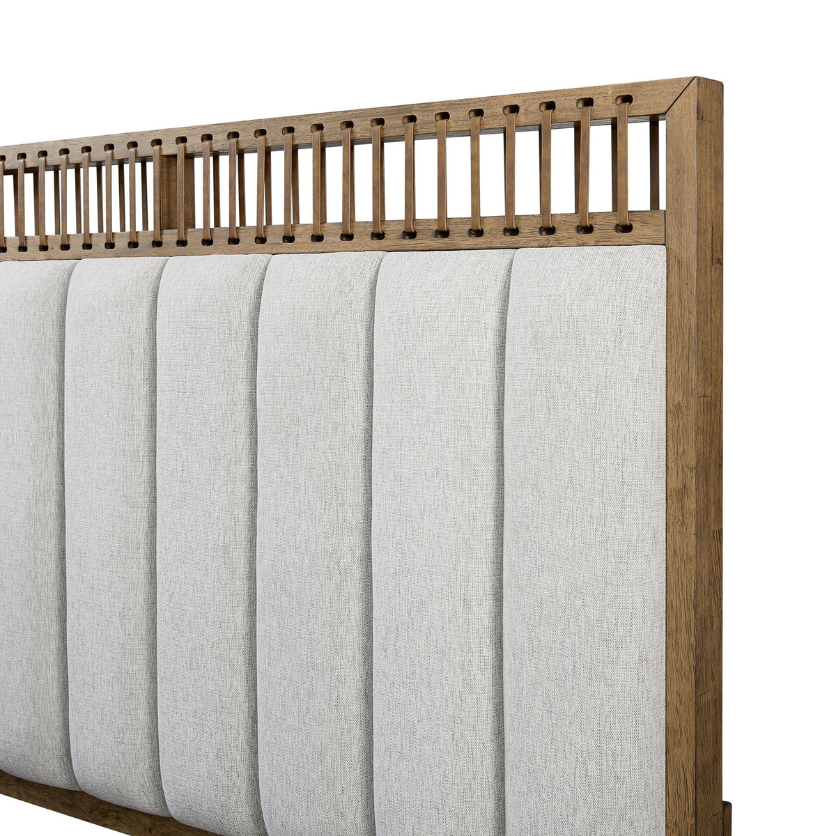 Light Brown Upholstered Panel Bed with Strap Detail - Queen or King, photo 4 of 8