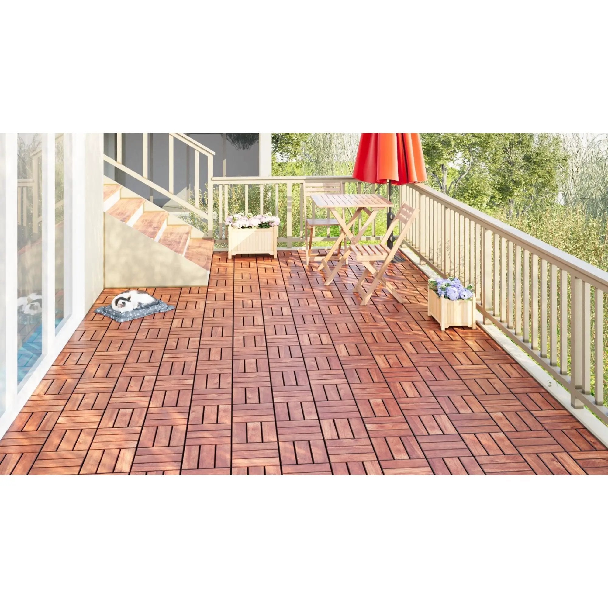 Interlocking Deck Tiles Checker Pattern, Square Acacia Hardwood Outdoor Flooring For Patio, Bancony, Pool Side by HouseOfZazla