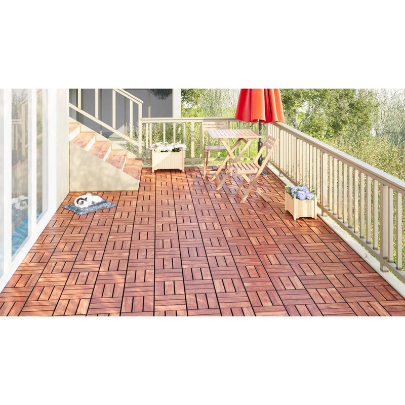Interlocking Deck Tiles Checker Pattern, Square Acacia Hardwood Outdoor Flooring For Patio, Bancony, Pool Side by HouseOfZazla