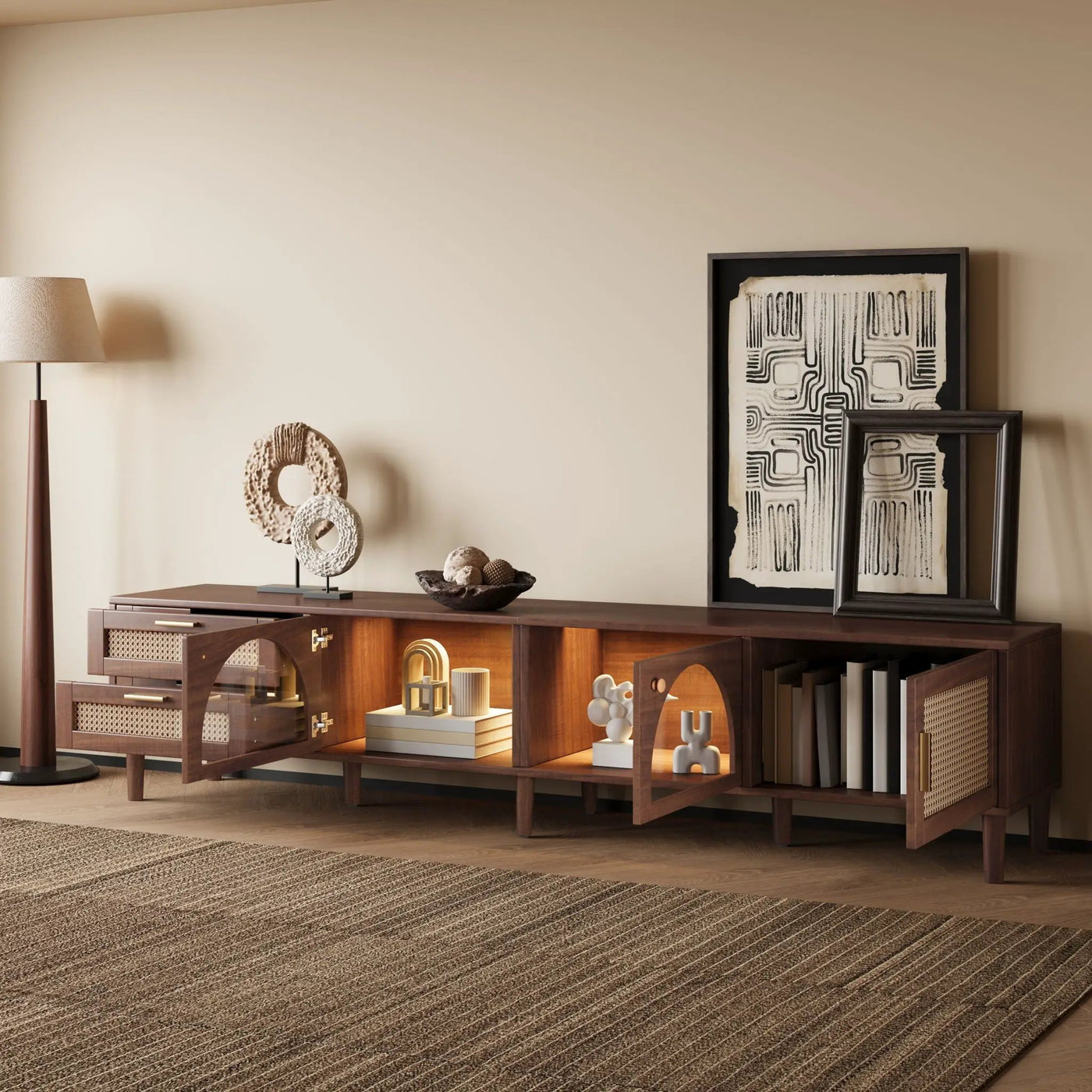 TV Stand With App-Controlled LED Lights, 2 Drawers & Door Storage by HouseOfZazla