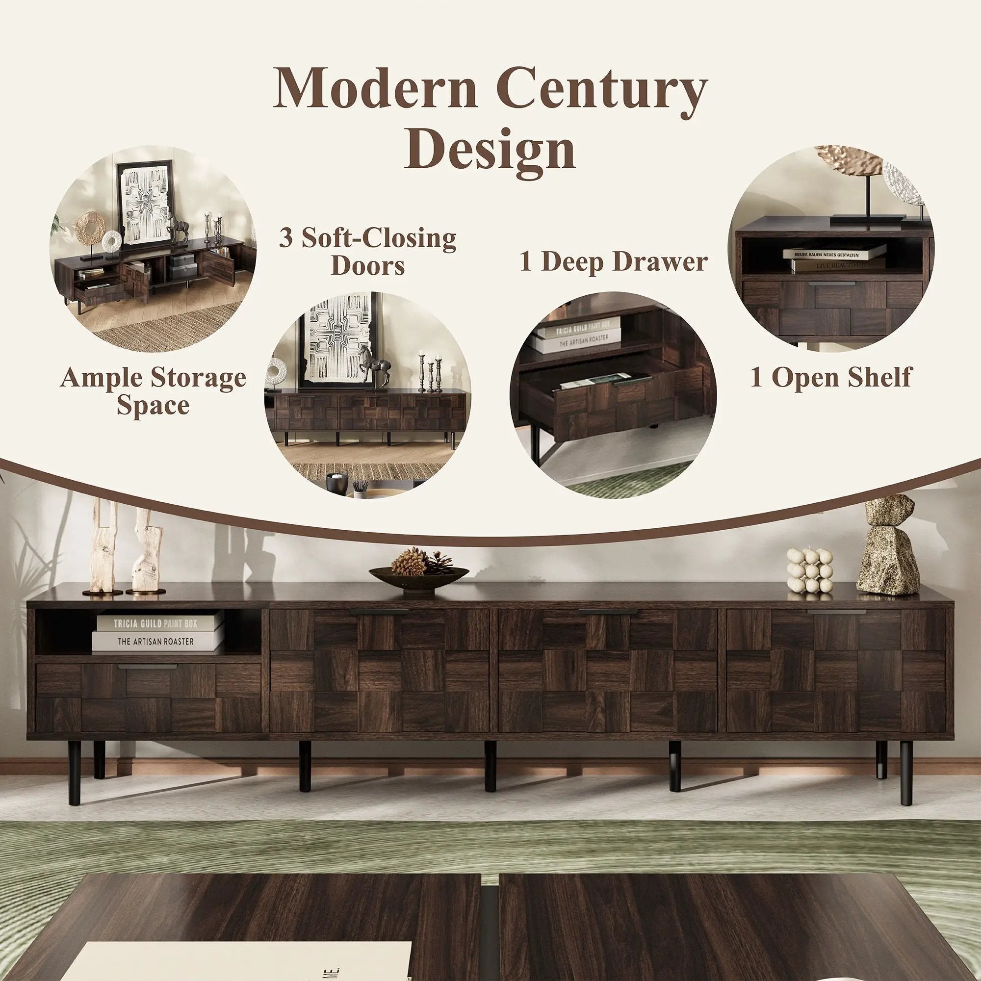 78" TV Stand With Storage Cabinets For Living Room - Walnut by HouseOfZazla