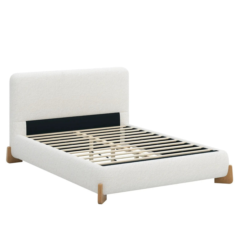 Elegant Boucle Upholstered Bed With Solid Wood Feet by HouseOfZazla