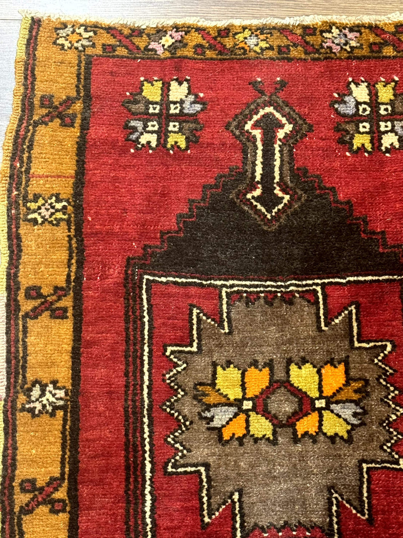 Turkish Yastik Rug 2x3, Geometric Medallion, Small Turkish Wool Rug, Red by Jewel Rugs