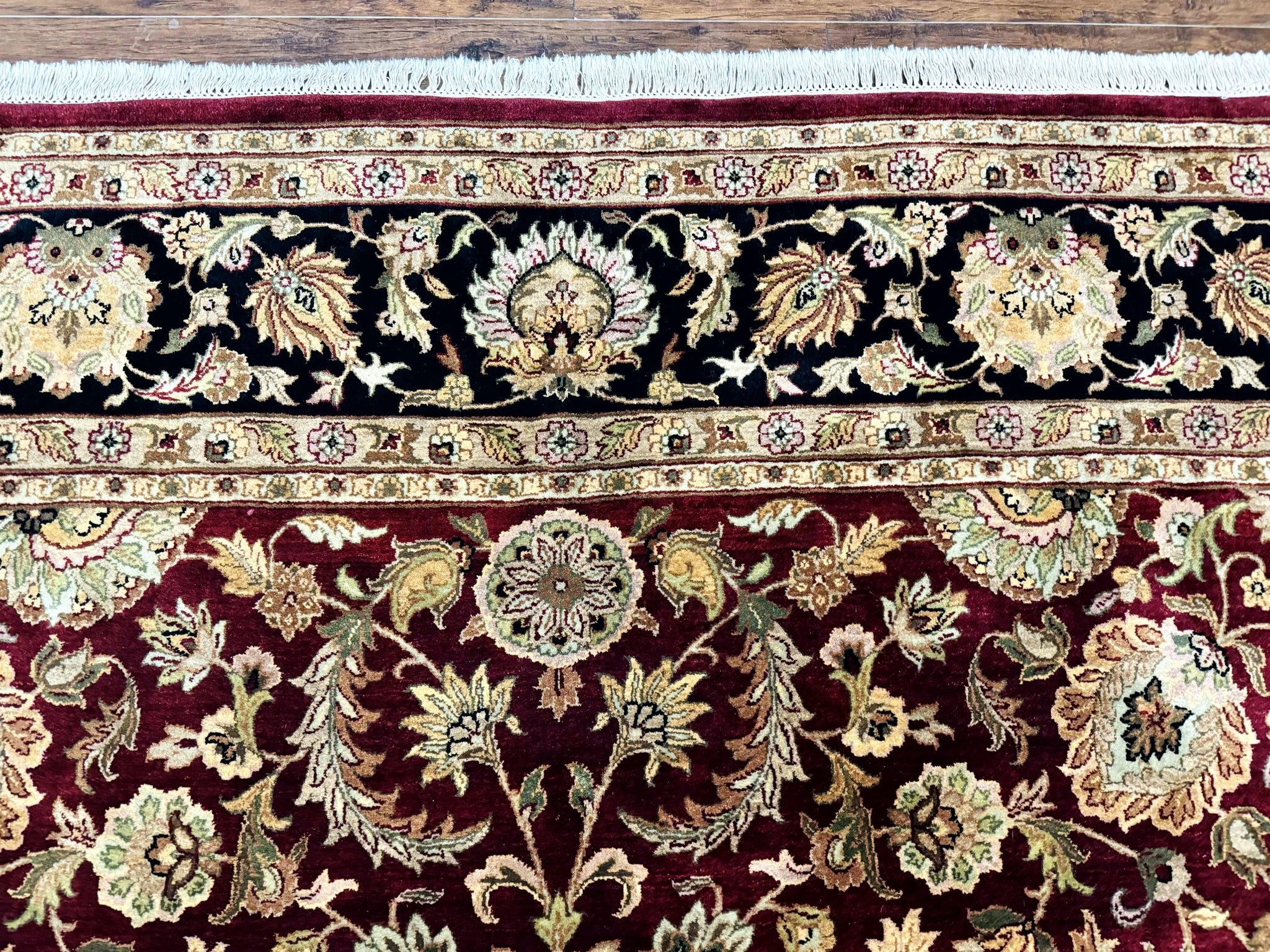 Indian Agra Rug 10x14, Traditional Oriental Carpet, Room Sized Wool Area Rug, Floral, Maroon by Jewel Rugs
