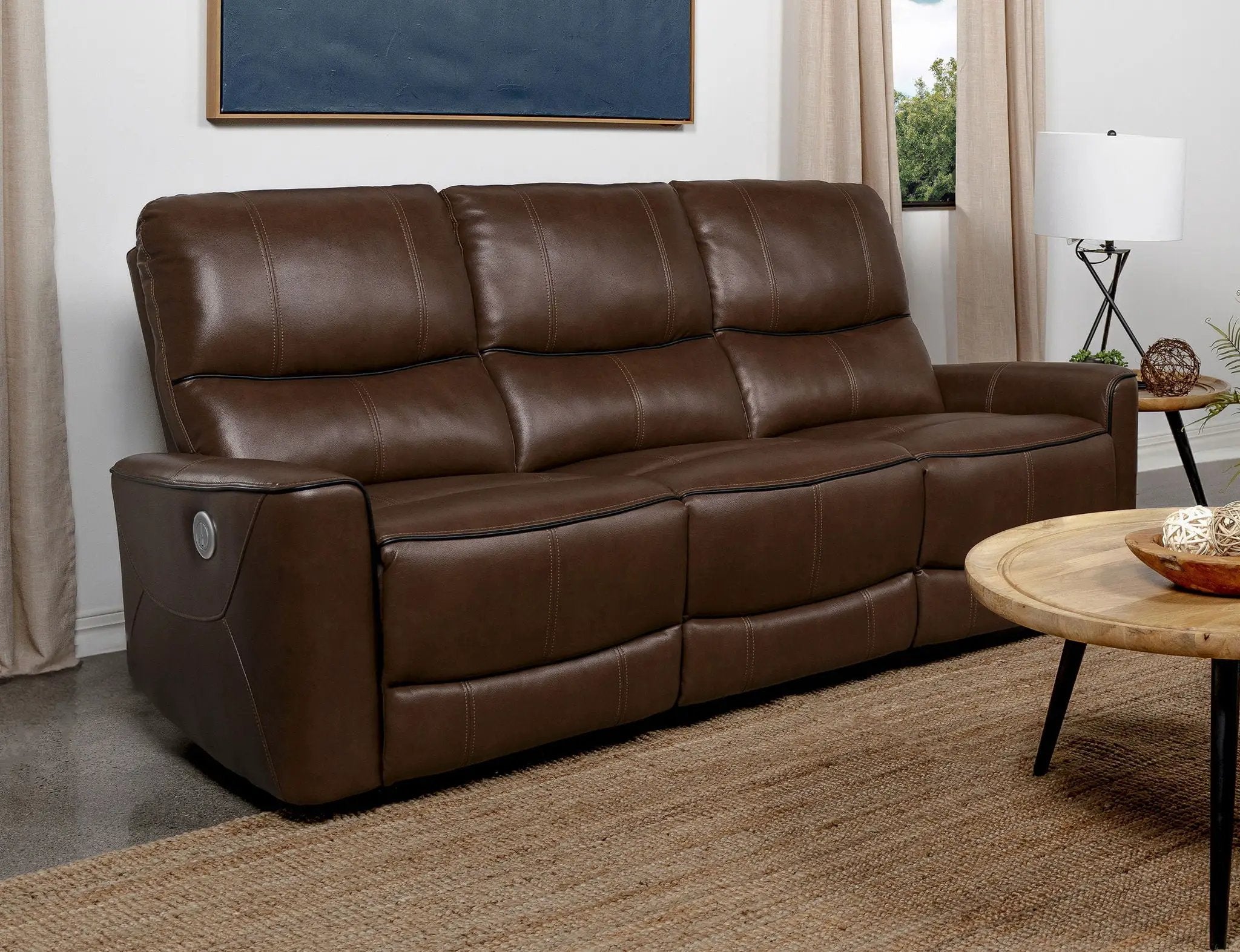 Greenfield Upholstered Power Reclining Sofa Saddle Brown by Unique Piece Furniture