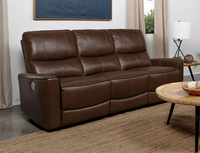 Greenfield Upholstered Power Reclining Sofa Saddle Brown by Unique Piece Furniture