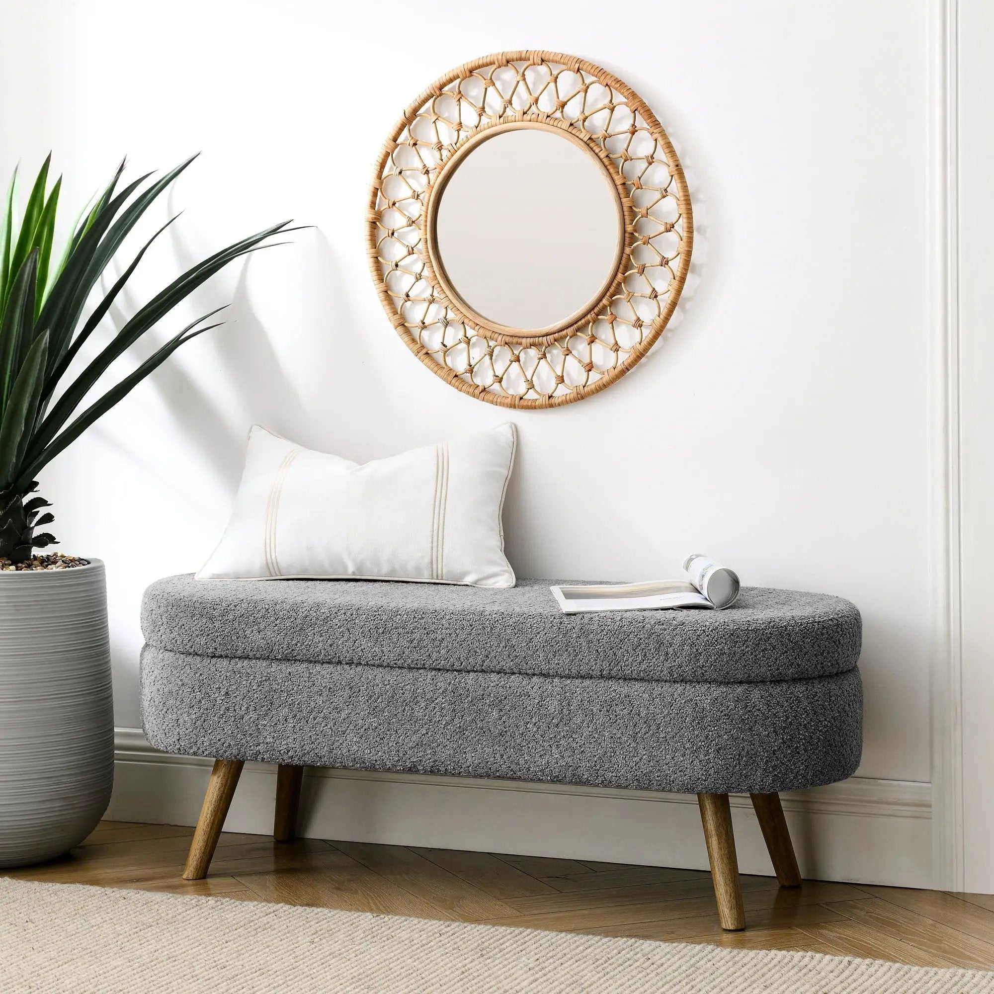 Ottoman Oval Storage Bench with Rubber Wood Legs by HouseOfZazla