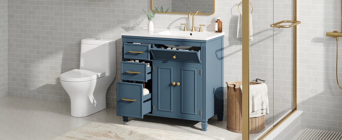 36" Bathroom Vanity with Ceramic Sink and Ample Storage - Blue Gray, Black, White, photo 6 of 10