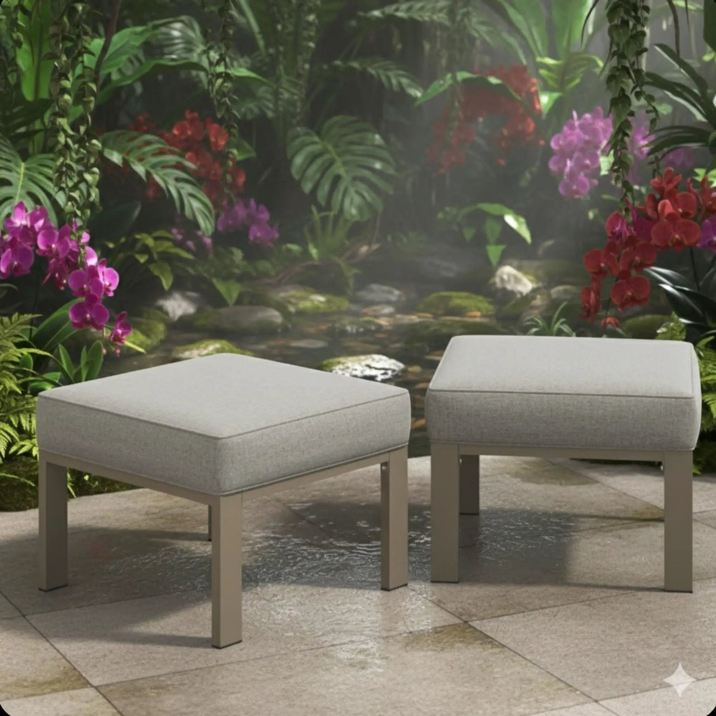 All-Weather Patio Ottomans With Thick Cushions (Set of 2) by HouseOfZazla
