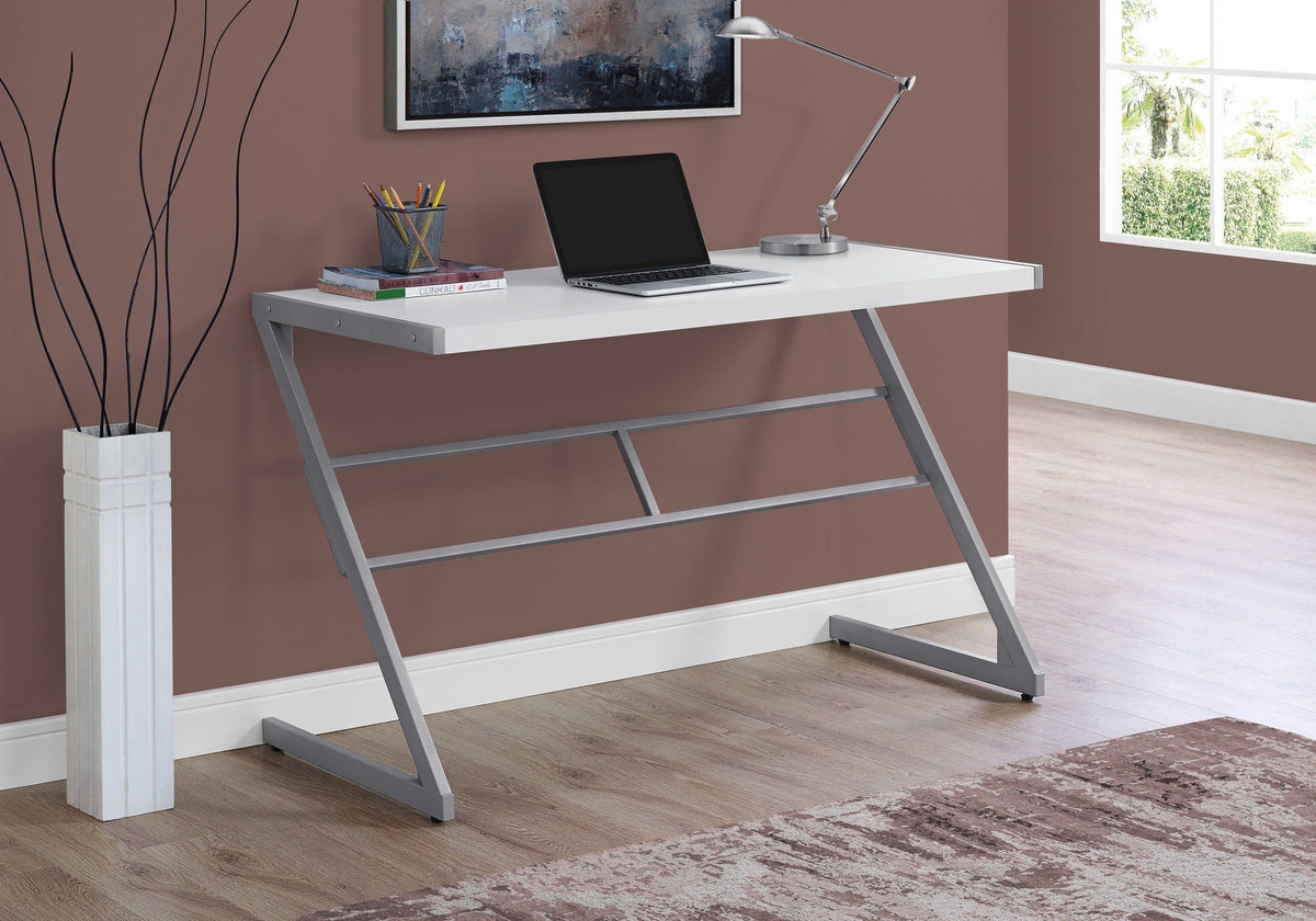 Chic Modern Computer Desk with Z-Shaped Metal Base - Dark Brown, Light Brown, or White, photo 5 of 12
