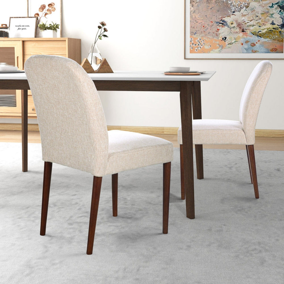 Beige Linen Dining Chair Set of 2 with Padded Seat - Skylar, photo 4 of 10