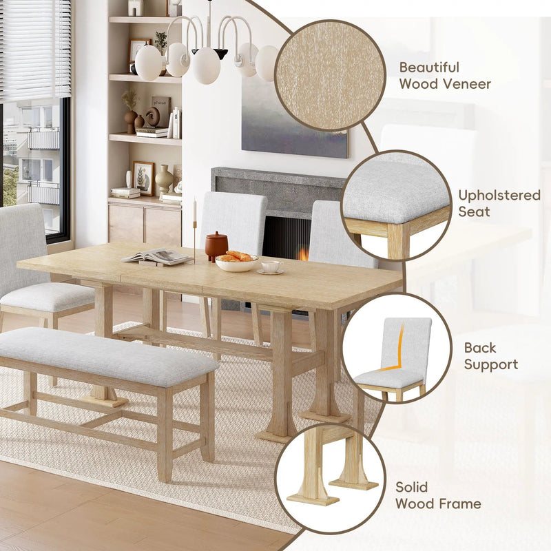 TOPMAX Farmhouse 6-Piece Extendable Dining Table Set by HouseOfZazla
