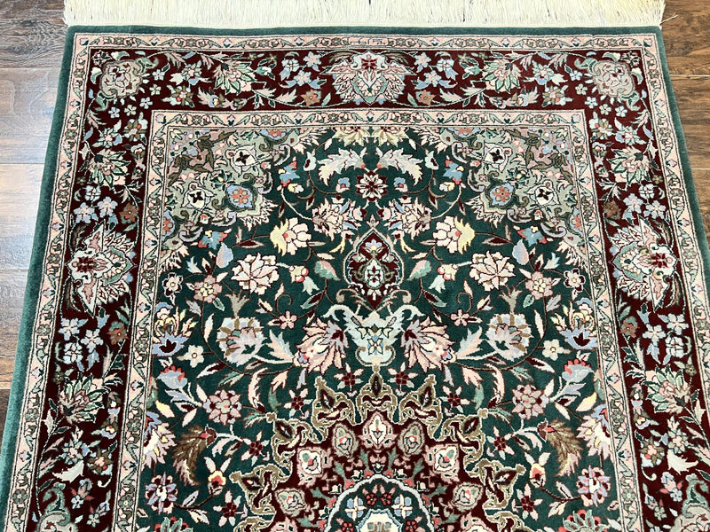 Pak Persian Rug 4x6, Wool Hand Knotted Vintage Carpet, Dark Green, Floral Medallion, Fine Oriental Rug by Jewel Rugs