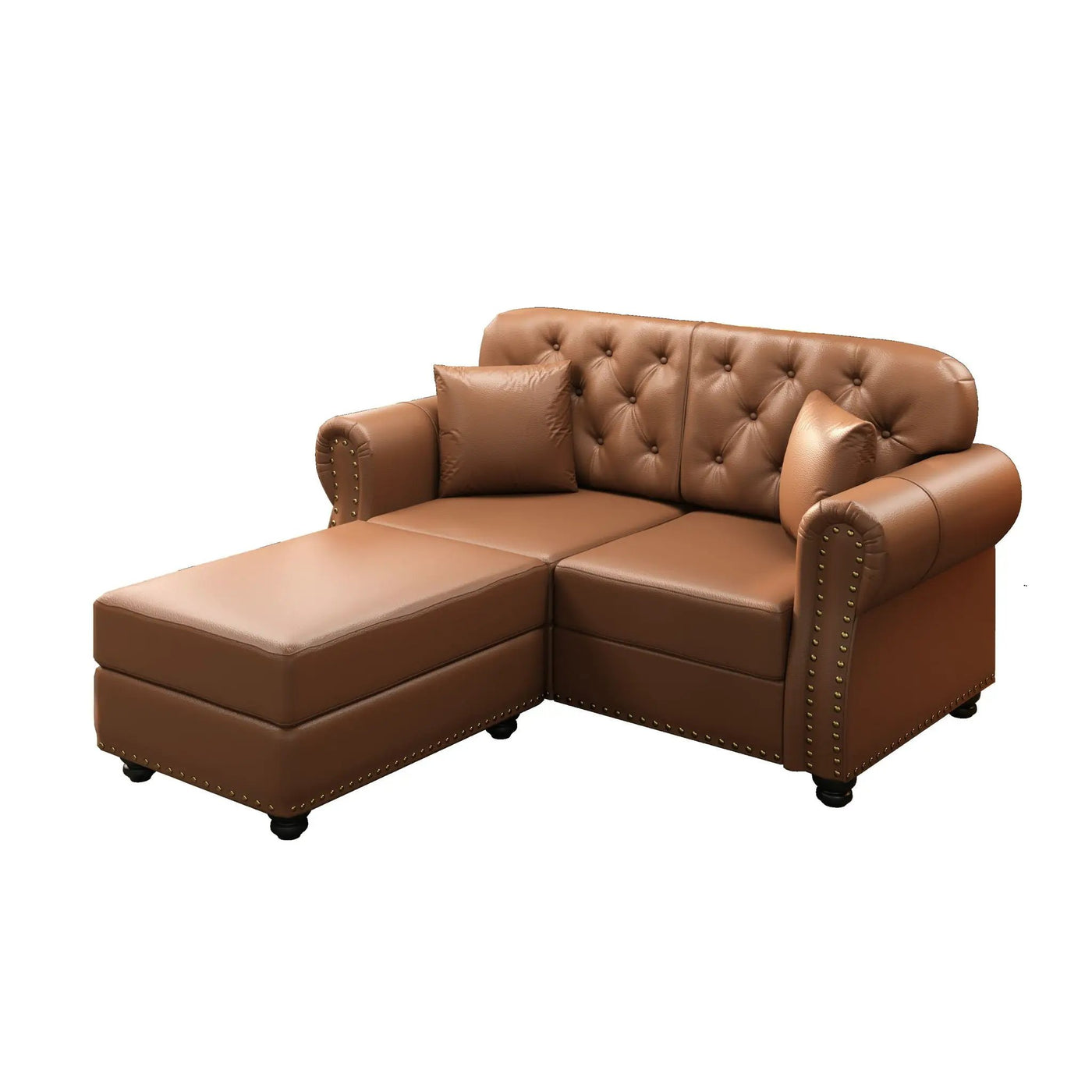 Upholstered Sofa With Nailhead Trim, Rolled Armrests With Ottoman by HouseOfZazla