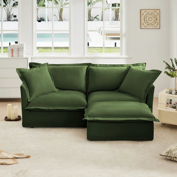 Slipcovered Sectional 2 Seater Sofa Couch with Convertible Ottoman, photo 2 of 10