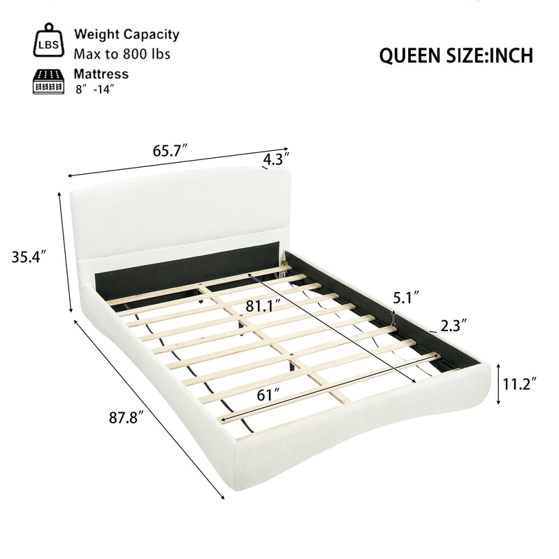 Curved Upholstered Bed with Smart Ambient Lighting - Cream, photo 10 of 10