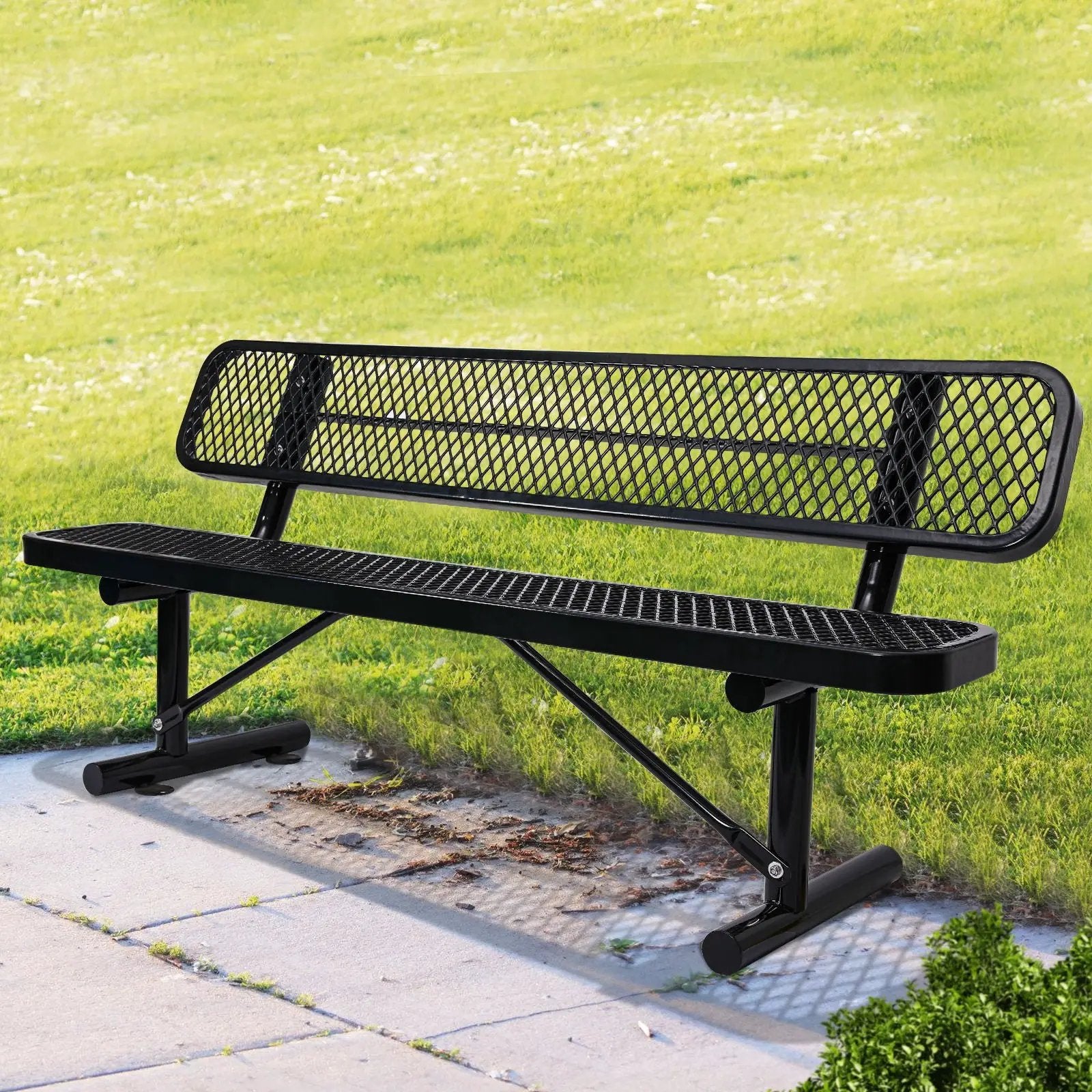 Outdoor Steel Bench With Backrest by Unique Piece Furniture