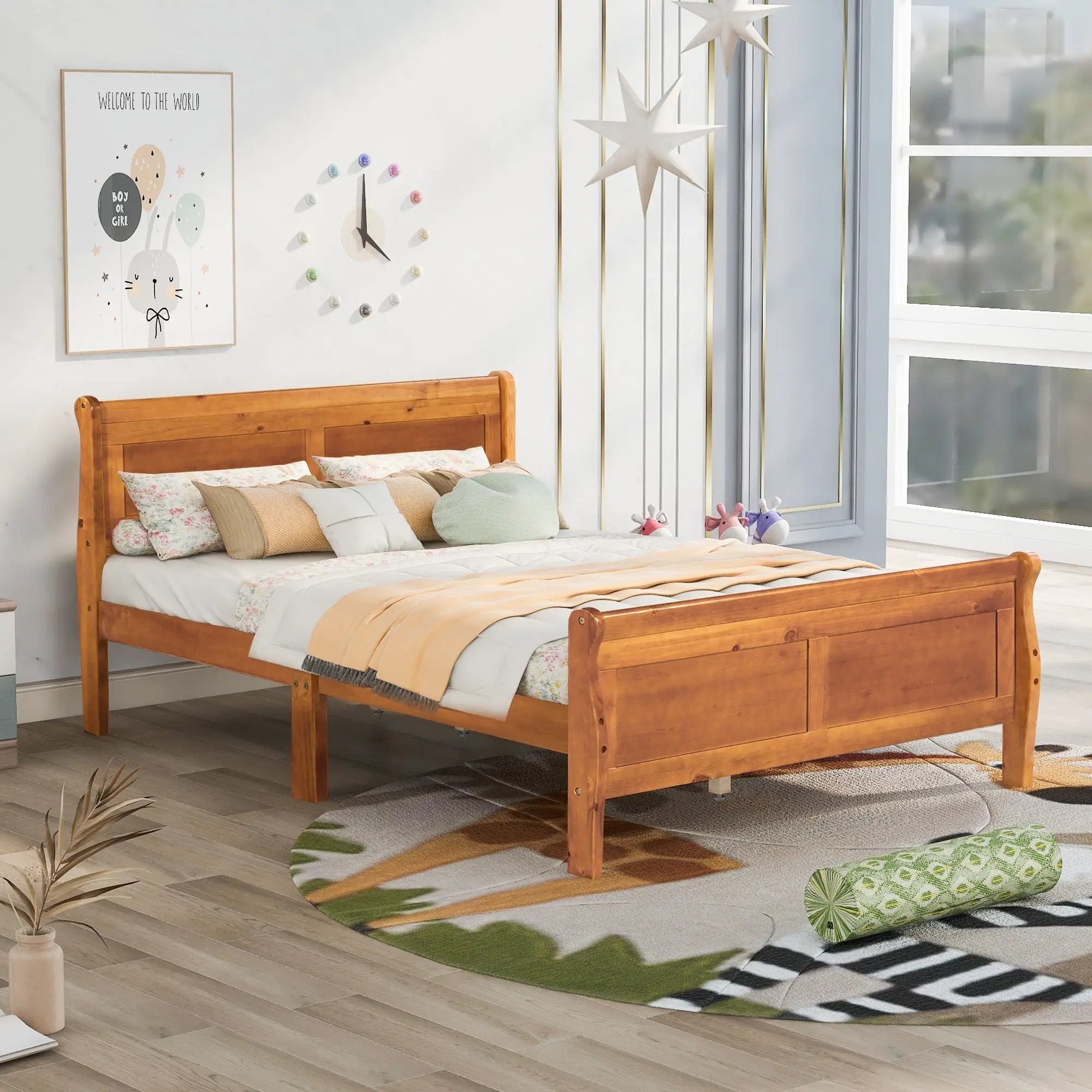 Platform Bed Frame Mattress Foundation Sleigh Bed With Headboard / Footboard / Wood Slat Suppor by HouseOfZazla