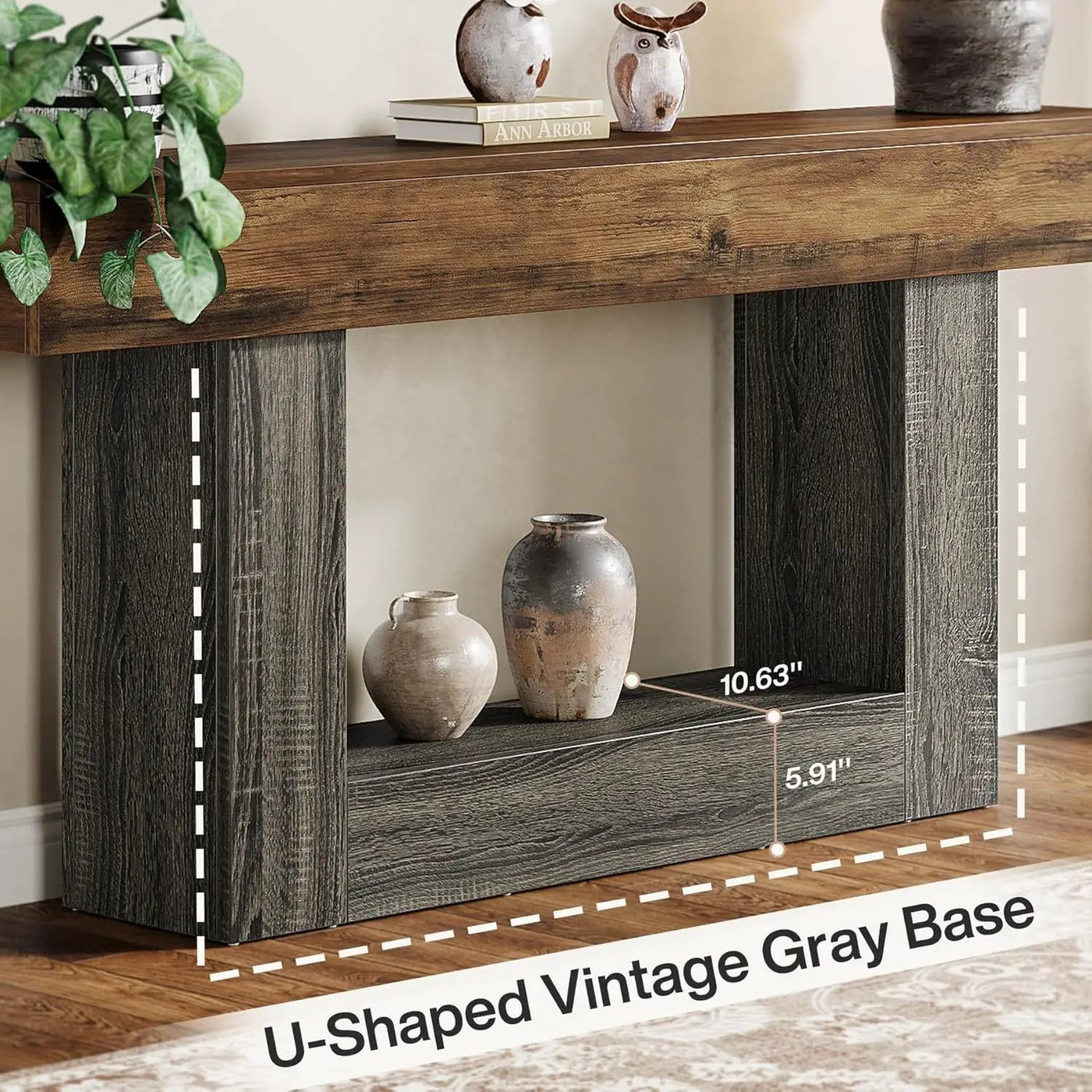 Console Table With 2 Tier Storage, U Shaped Base by HouseOfZazla