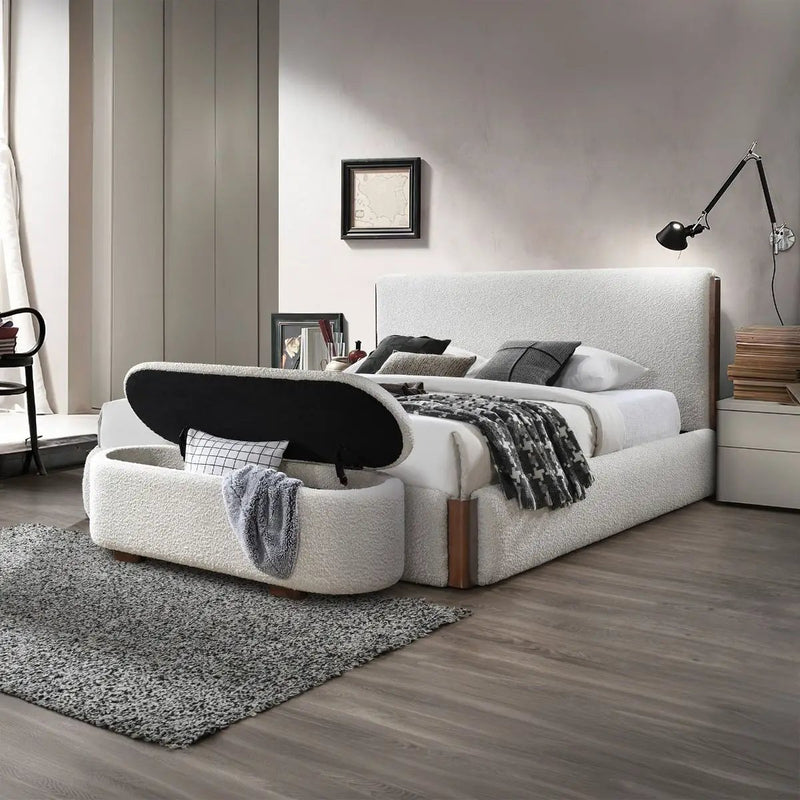 Sandro - Bench With Storage - Beige Boucle & Walnut by Unique Piece Furniture