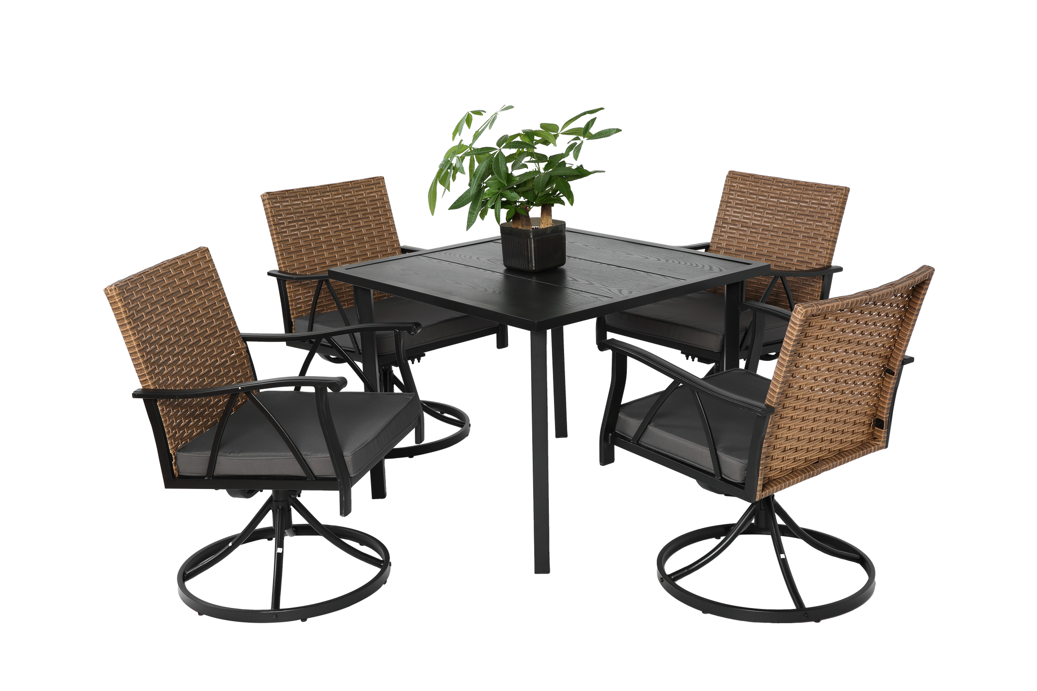 5 Piece Patio Dining Set for 4 with Swivel Rocker Chairs and Steel Table Top by HouseOfZazla