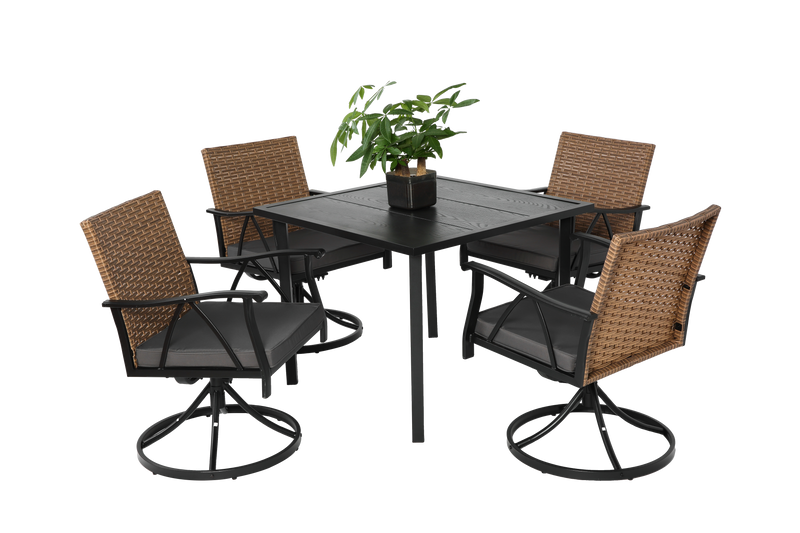 5 Piece Patio Dining Set for 4 with Swivel Rocker Chairs and Steel Table Top by HouseOfZazla