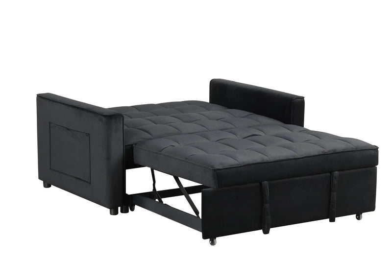 Maeve - Convertible Sleeper Loveseat With Tufting and Side Pocket - Black by HouseOfZazla