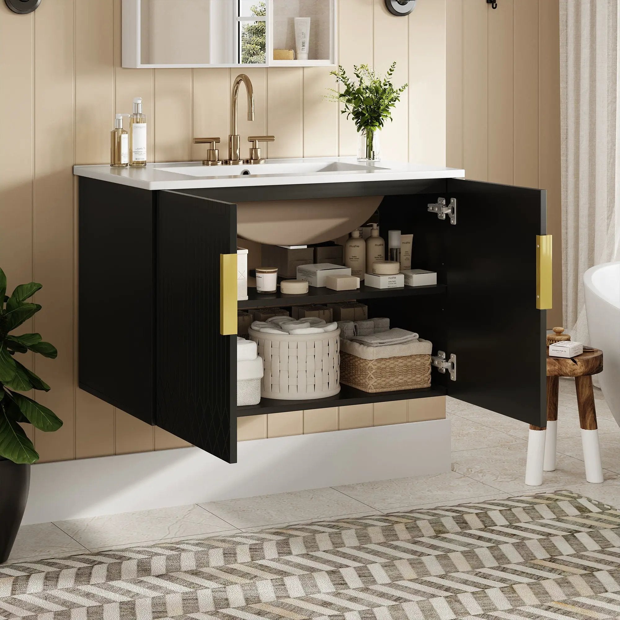 Bathroom Vanity With Sink, Rectangular Storage Cabinet With 2 Soft Closing Doors by Unique Piece Furniture