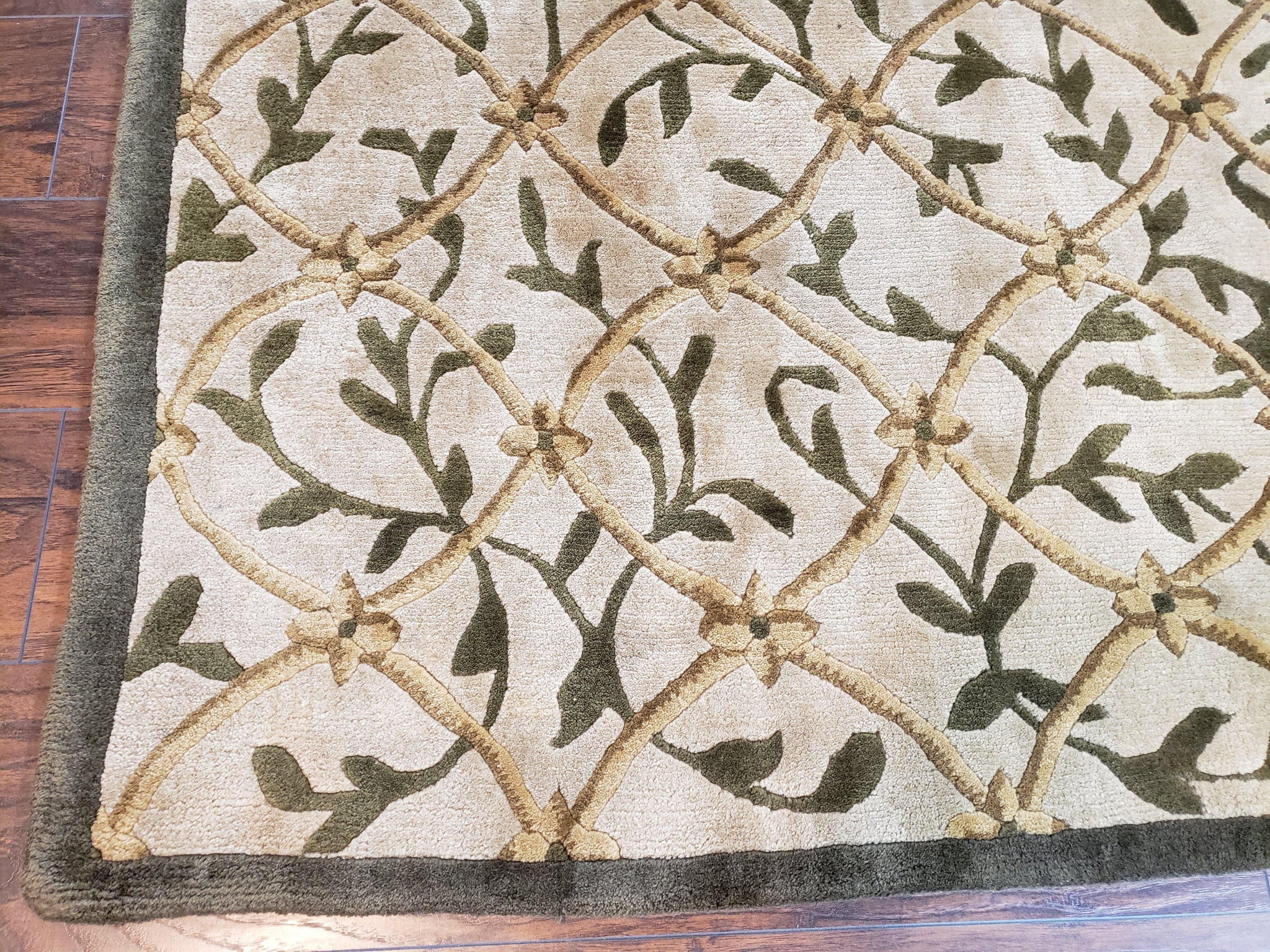 Vintage Tibetan Nepalese Area Rug 9x12, Wool Hand-Knotted, Beige Nepali Soft Pile Carpet, 9 x 12 Living Room Modern Dining Room Rug by Jewel Rugs